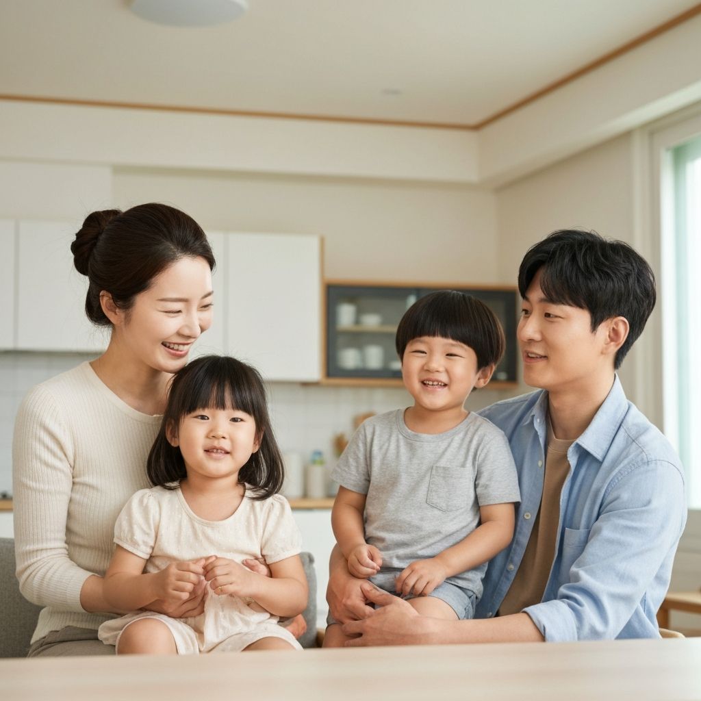 시공 후 청결하고 행복한 한국 가족